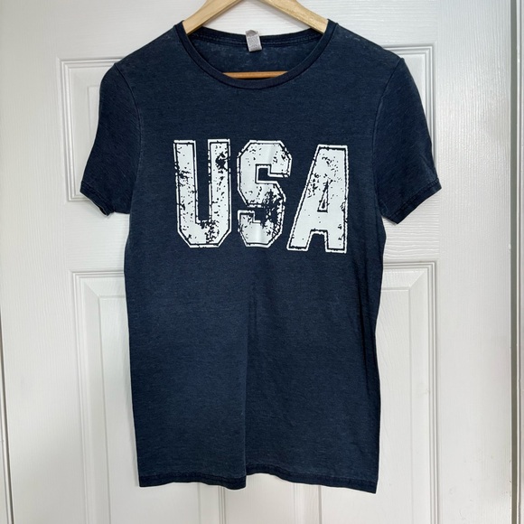 Fruit Of The Loom Soft Spun Navy‎ Burnout USA Tee Size Small - Picture 1 of 6